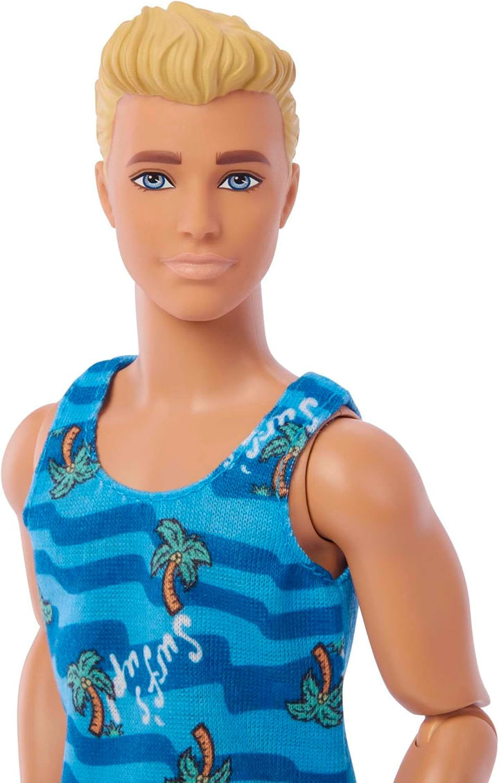 Barbie Ken Surfer Set - Bewegliche Blonde Ken-Puppe mit Surfbrett, Hündchen und Strand-Accessoires f