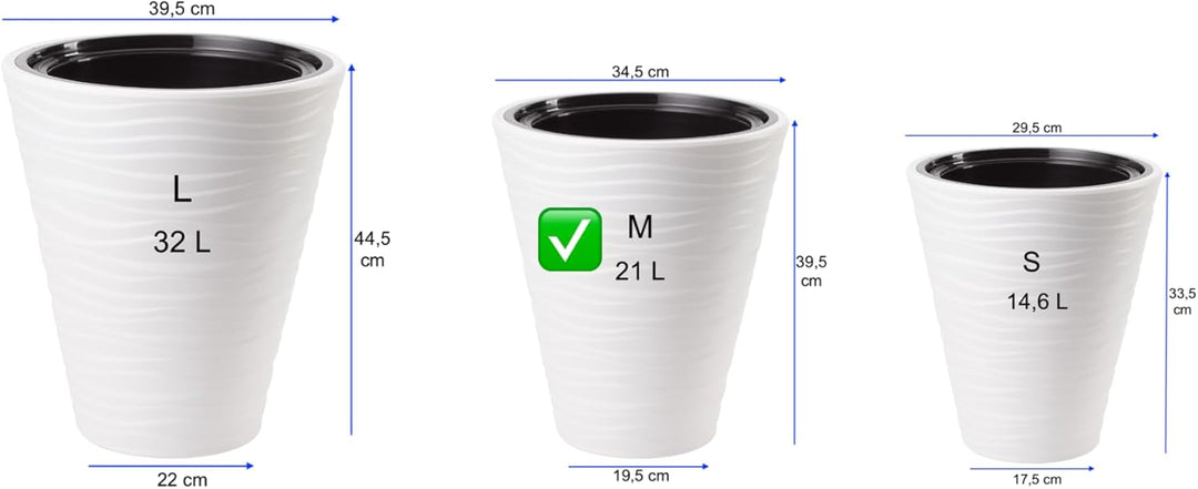 MELTOM Blumenkübel Blumentopf Rund 3D Effekt Weiss Slim Pflanzkübel mit Herausnehmbaren Einsatz (M),