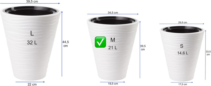 MELTOM Blumenkübel Blumentopf Rund 3D Effekt Weiss Slim Pflanzkübel mit Herausnehmbaren Einsatz (M),