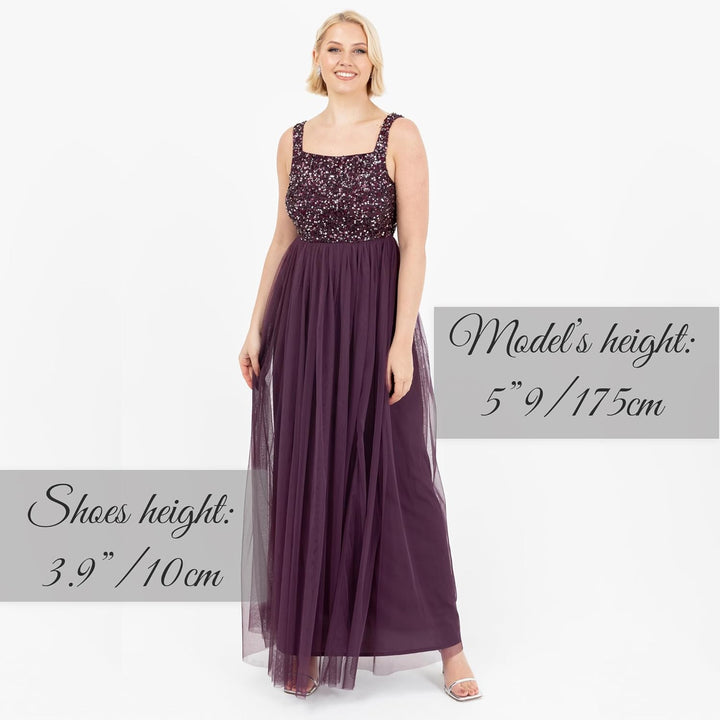 Maya Deluxe Damen Ladies Womens Maxi Dress Wide Straps Sleevless Square Neckline Embellished for Wed