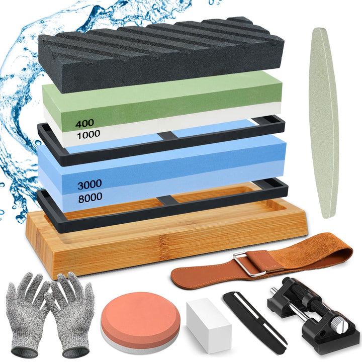 YUTUY Schleifstein Abziehstein Schleifstein Set,14-in-1 Doppelseitig 400/1000 und 3000/8000 Grit Mes