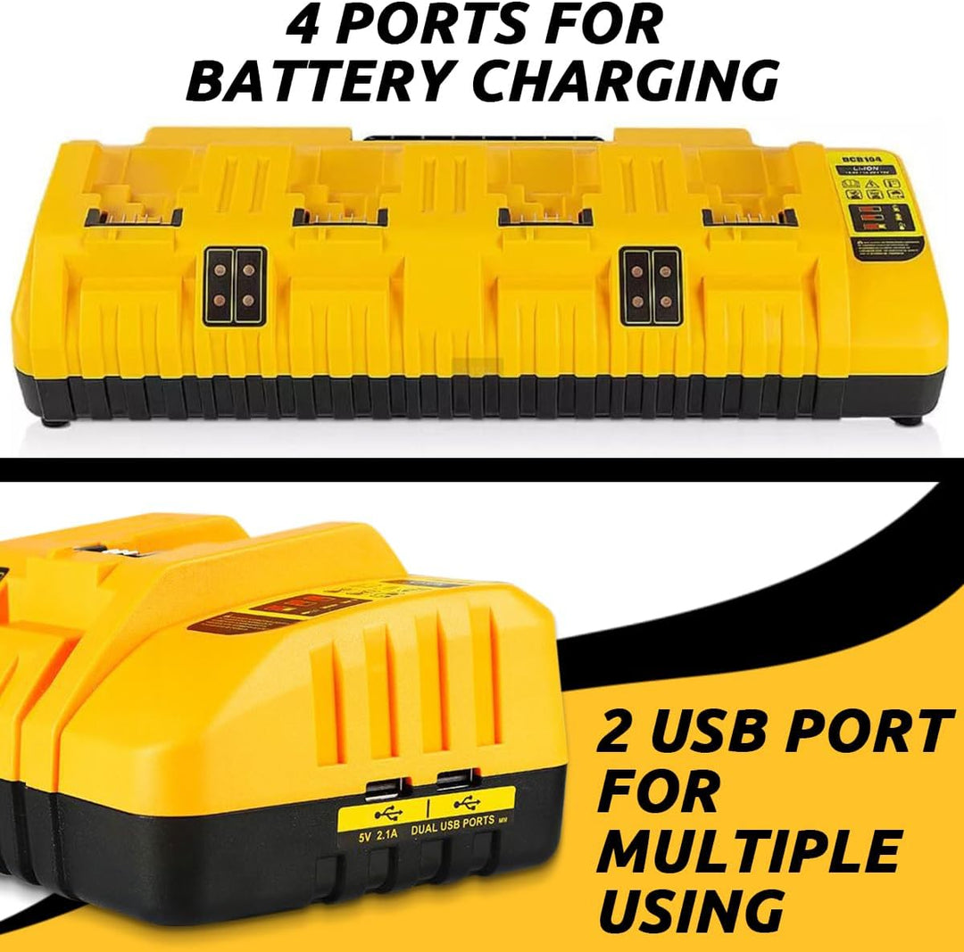 4 Ports Multi-Schnellladegerät Kompatibel mit Dewalt, für Dewalt 18V -22V Lithium-Batterie, Mit 2 US