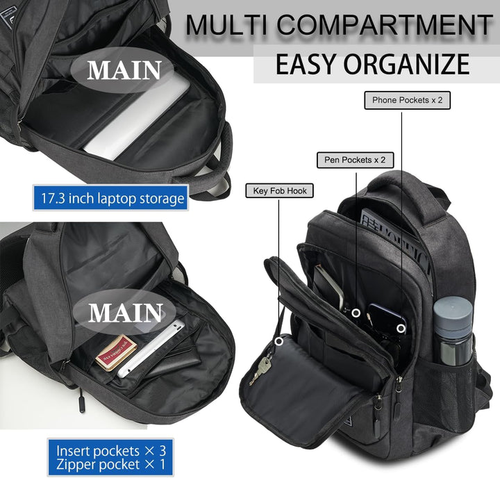 17.3 Zoll Laptop Schulrucksack Teenager Jungen und Mädchen, Rucksack Herren Gross mit Laptopfach Was