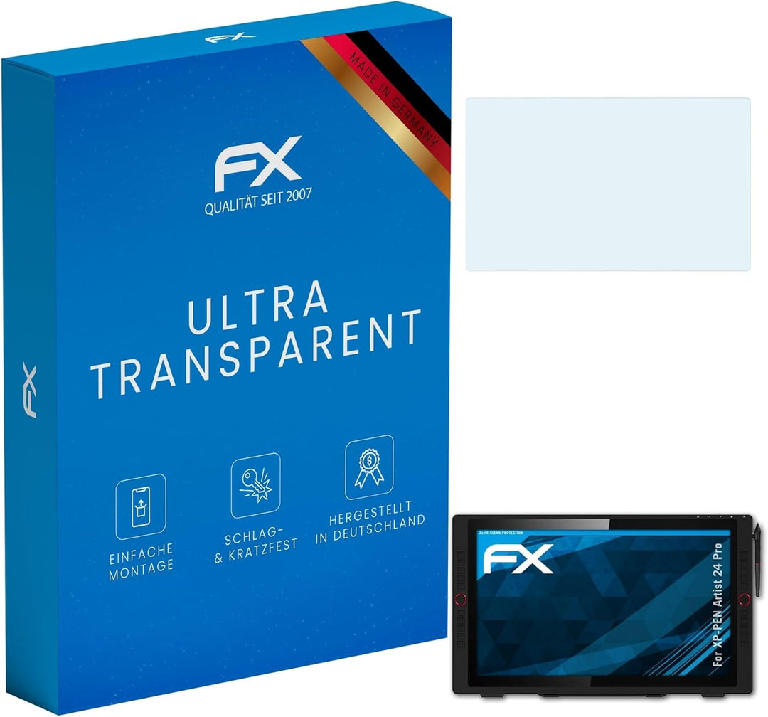 atFoliX Schutzfolie kompatibel mit XP-PEN Artist 24 Pro Folie, ultraklare FX Displayschutzfolie (2X)