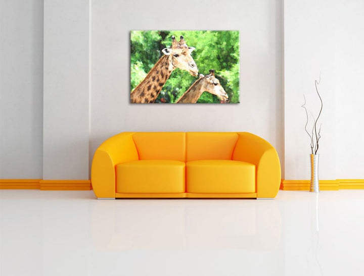 Giraffen Malerei Effekt, Format: 100x70 auf Leinwand, XXL riesige Bilder fertig gerahmt mit Keilrahm