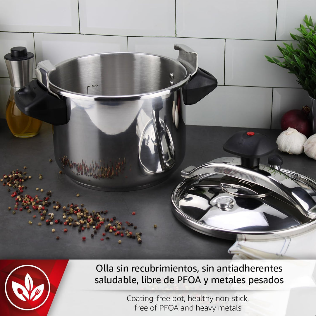 Magefesa Inoxtar – Traditioneller Schnellkochtopf 6L, Edelstahl 18/10, Induktion, Gesundes Kochen, D