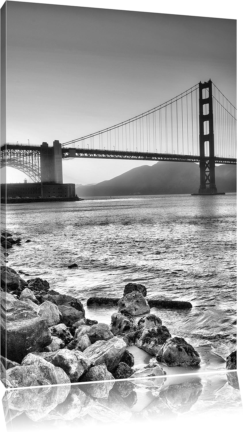 Pixxprint Imposante Golden Gate Bridge als Leinwandbild/Grösse: 100x70 / Wandbild/Kunstdruck/fertig