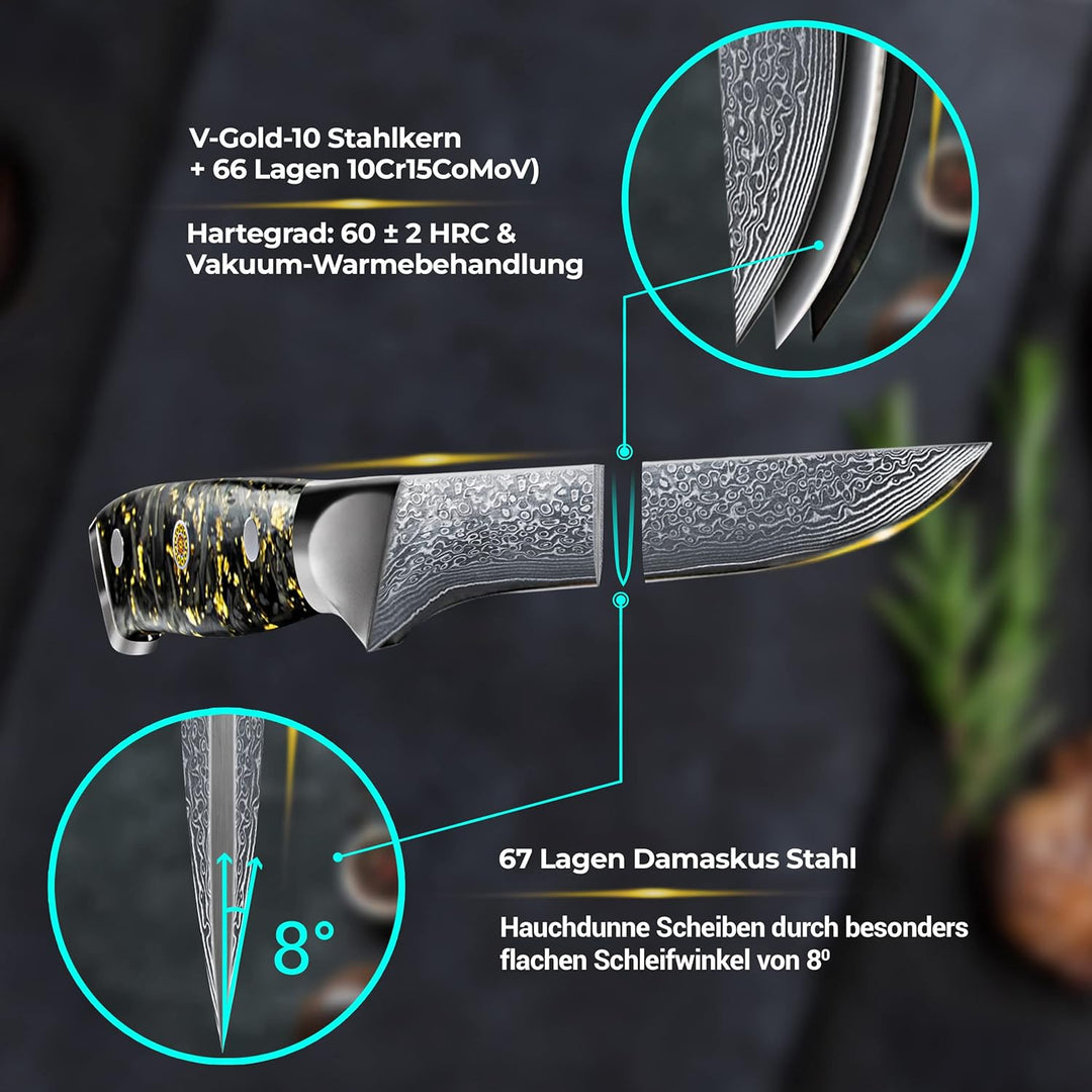 Calisso Filetiermesser 67 Lagen Damaststahl - Damastmesser, Küchenmesser, Ausbeinmesser, Messer, Fil