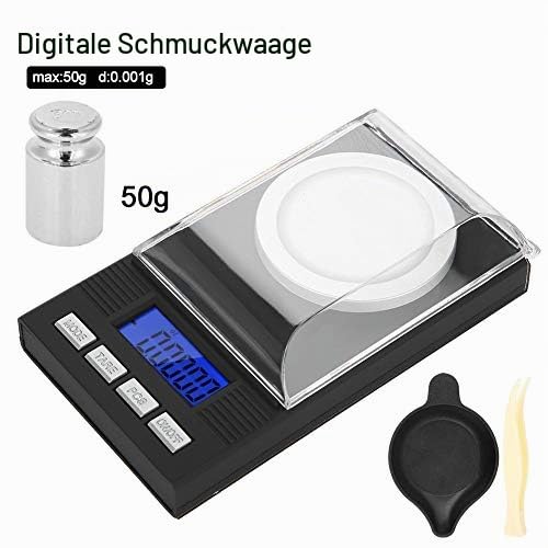 Feinwaage 0.001g, Tragbare Juwelierwaage, Digitale Schmuckwaage Taschenwaage mit Kalibriergewichte u