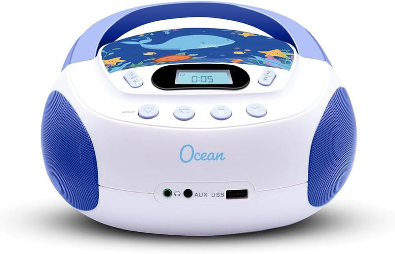 Metronic 477170 CD-Player für Kinder, Ozean, mit USB-/AUX-IN-Port blau/weiss blau / weiss, blau / we