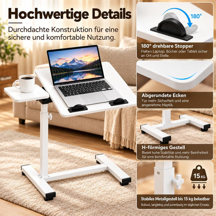 Beistelltisch mit Rollen, Laptoptisch mit Rollen, höhenverstellbar