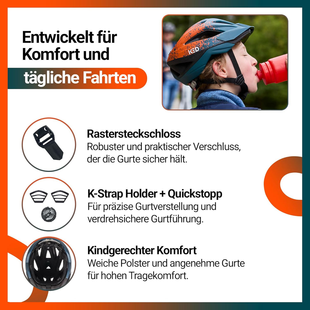 Street Jr Pro Kinder- und Jugend-Fahrradhelm mit LED Rücklicht, 300g, Made in Germany, Maxshell-Tech