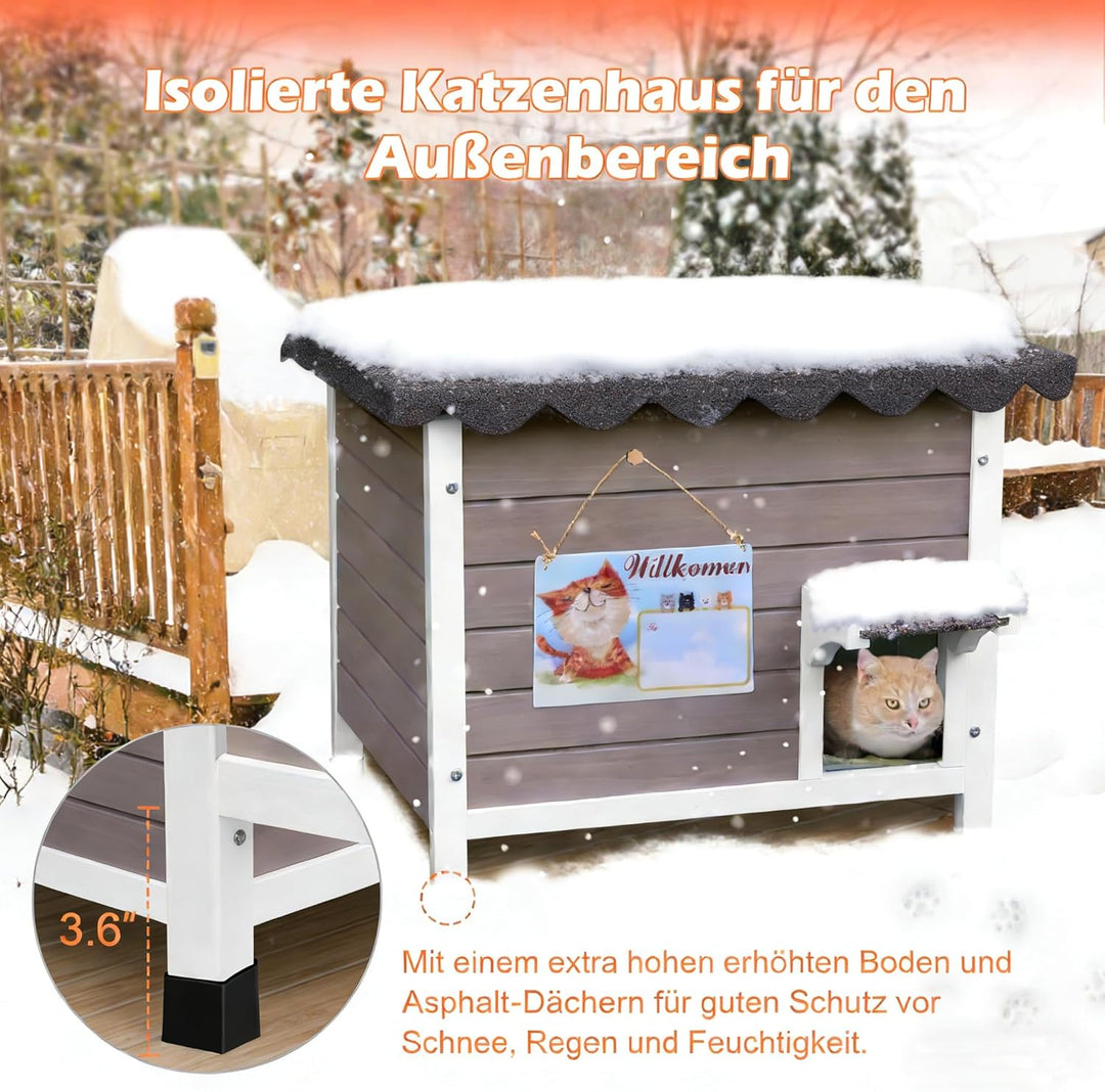 HiCaptain 100% Vollisoliert Katzenhaus mit 6-Seiten Schaum,Wetterfeste Katzenhütte draussen für mehr