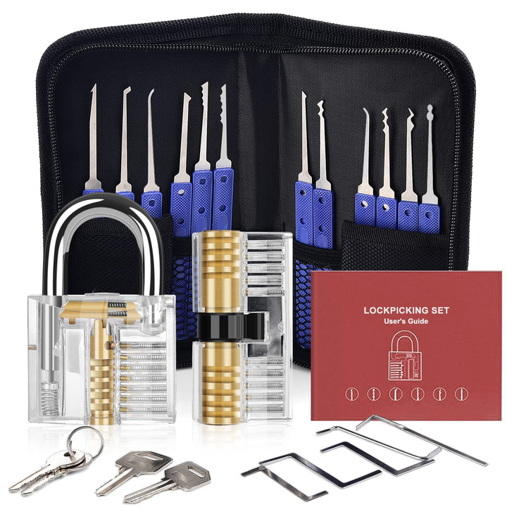 Lockpicking Set [Upgrade], Diyife 26 Stück Dietrich Set Komfort-Sicher Blau Silikon-Hand, mit 2 Tran