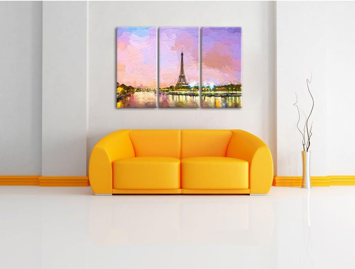 Pixxprint Eifelturm Paris bei Nacht als Leinwandbild/Grösse: 3 Teilig (120x80) cm/Wandbild/Kunstdruc