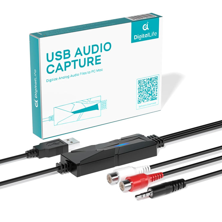DigitalLife USB Audio Capture Grabber with 3.5mm & R/L Stereo Input - Audio Digitizer, AV202-B, AV20