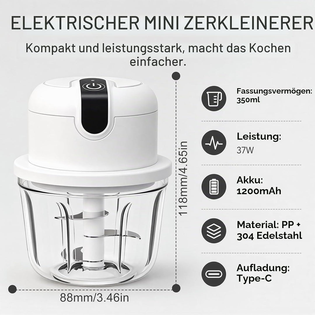 350 ml Elektrischer Küchenzerkleinerer,Knoblauch Zerkleinerer, USB-Aufladung, Gemüsezerkleinerer, El