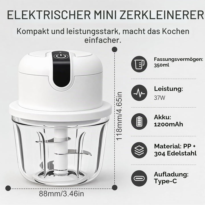 350 ml Elektrischer Küchenzerkleinerer,Knoblauch Zerkleinerer, USB-Aufladung, Gemüsezerkleinerer, El