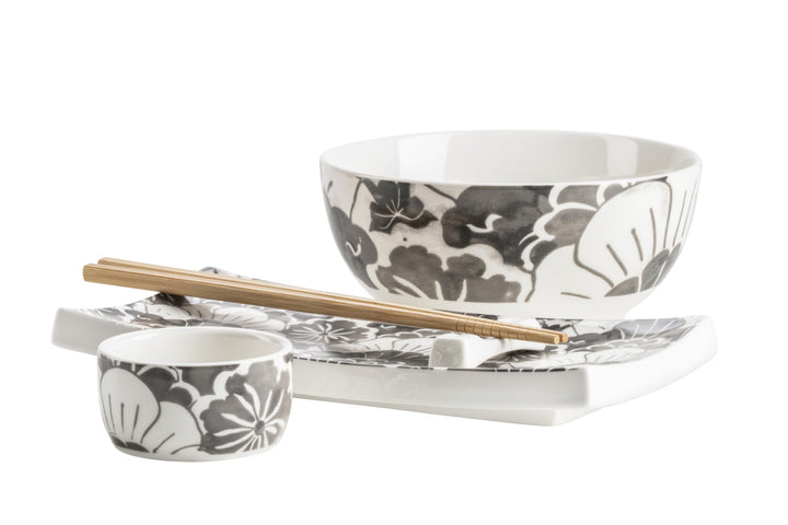 MÄSER Asia-Set, Porzellan Tokio Nights Grau, Weiss, Grau, Weiss