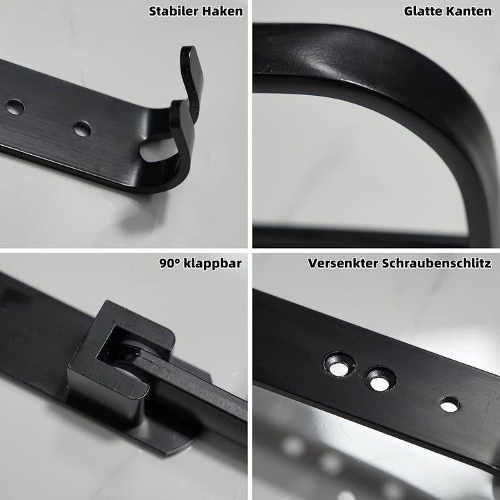 Handtuchhalter Schwarz Matt ohne Bohren, Selbstklebender Badetuchhalter, 90° Klappbarer Handtuchstan