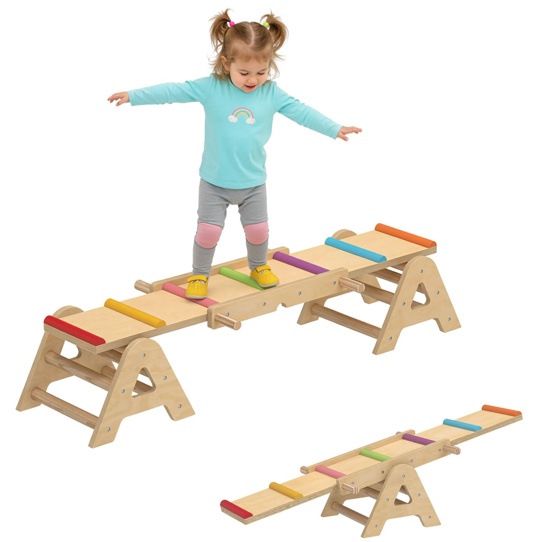 AIYAPLAY 2 In 1 Balance Wippe Kinder, Schwebebalken aus Holz, Wippe Schaukelwippe Garten, Balance Bo