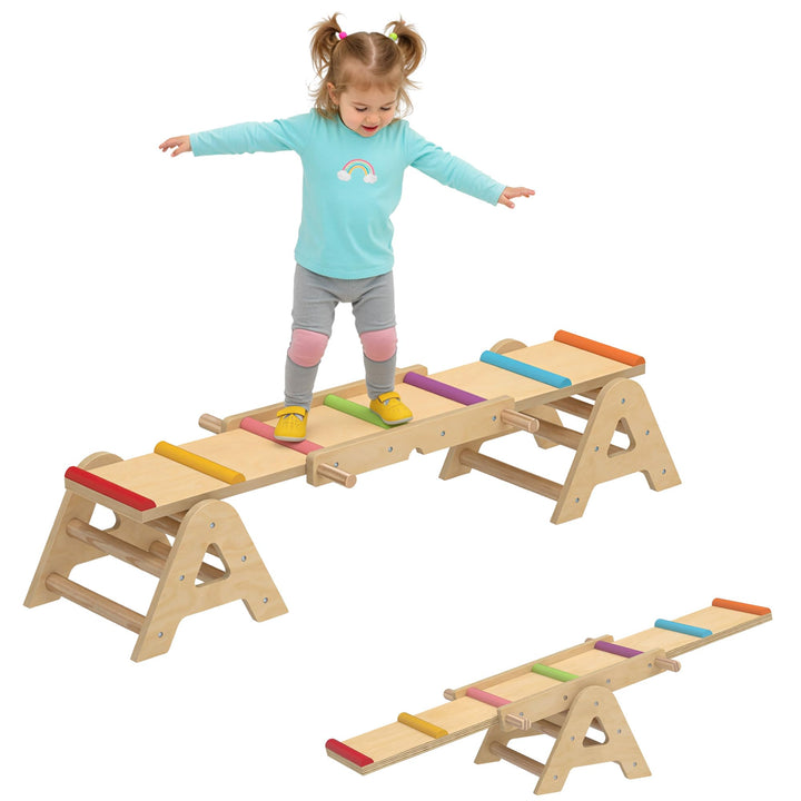 AIYAPLAY 2 In 1 Balance Wippe Kinder, Schwebebalken aus Holz, Wippe Schaukelwippe Garten, Balance Bo