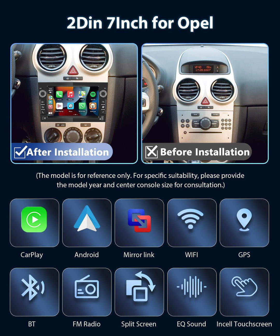 Carplay Autoradio für Opel Corsa Combo Astra Antara Signum 2000-2011, 4GB+64GB Car Stereo mit Androi