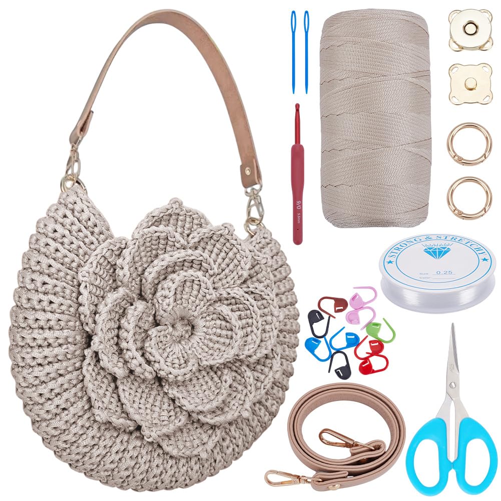 FREEBLOSS Häkeltaschen-Set für Anfänger mit Schritt-für-Schritt-Videos Stricktasche mit Blumen