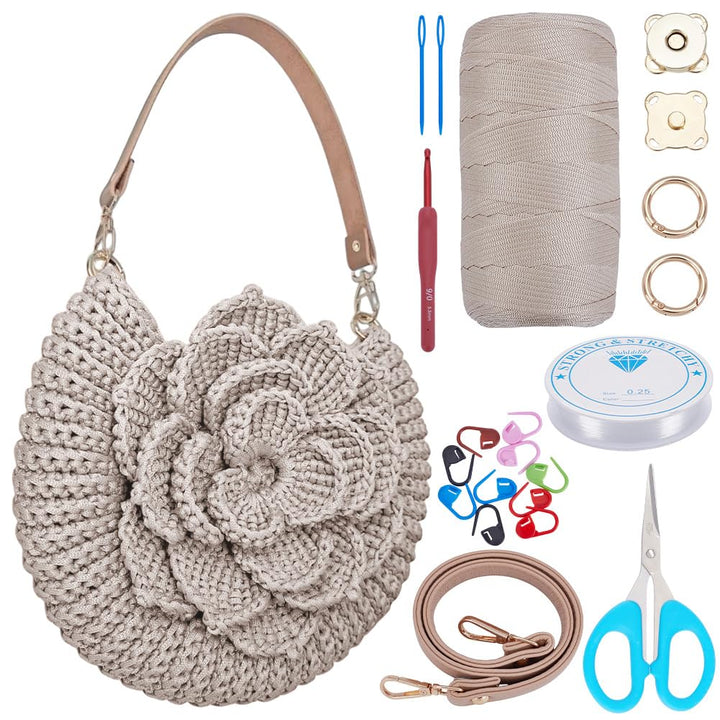 FREEBLOSS Häkeltaschen-Set für Anfänger mit Schritt-für-Schritt-Videos Stricktasche mit Blumen