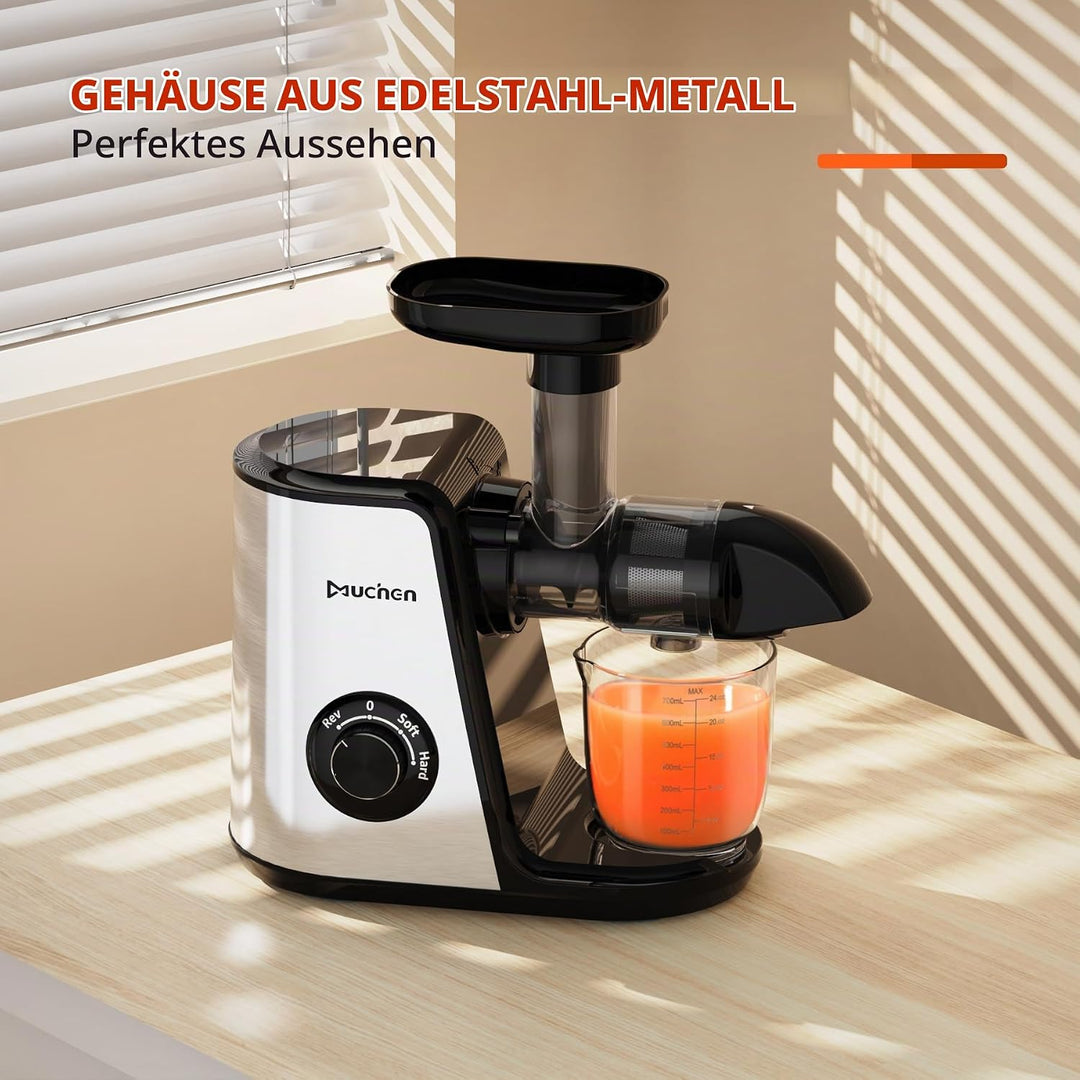 Muchen Slow Juicer Entsafter Gemüse und Obst Testsieger 150W Leiser Motor, Rückwärtszerkleinerung, E
