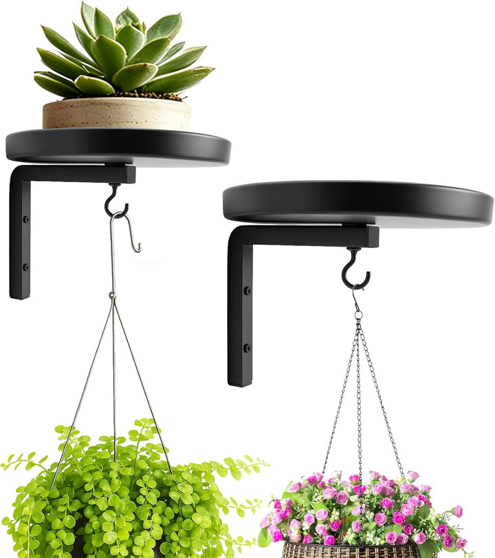2 Stück Pflanzenständer Pflanzenregal, 20cm Blumenständer Metall Schwarz Wand mit Haken Pflanzenrega