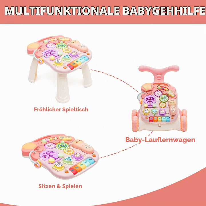 Lauflernhilfe für Kinder, Lauflernwagen mit Montessori Spielzeug und Geräusche, Musik und abnehmbare