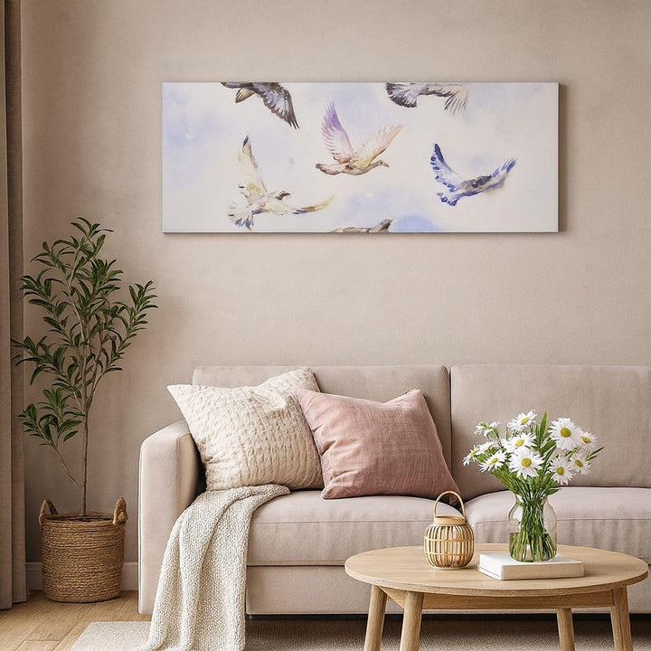 Wandbilder Dekoration Wohnzimmer Vögel Aquarell Wildheit Fliegen Panorama Bilder auf Leinwand 120x50