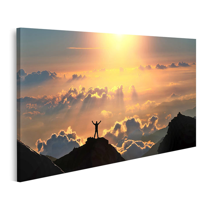 islandburner Bild auf Leinwand Person Auf Berggipfel Über Den Wolken Bilder Wandbilder Poster Leinwa