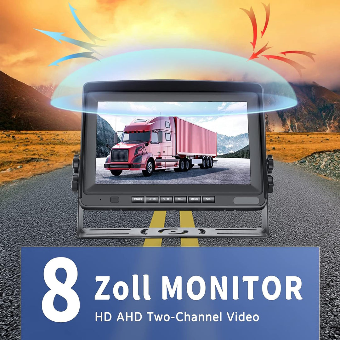 CAMECHO RV Rückfahrkamera Kit mit 8-Zoll-LCD-Monitor+ AHD 1080P Rückfahrkamera*2 mit Nachtsicht IP69