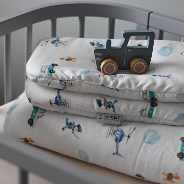 Waldin Baby Kinder Bettwäscheset 100% Bambus, ohne Bezug, Hypoallergen, Decke und Kissen, Polizei/We