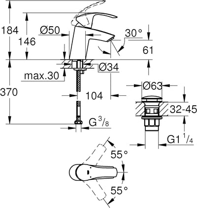 GROHE 23922002 Eurosmart 2015 OHM basin Click S Armatur, Chrom