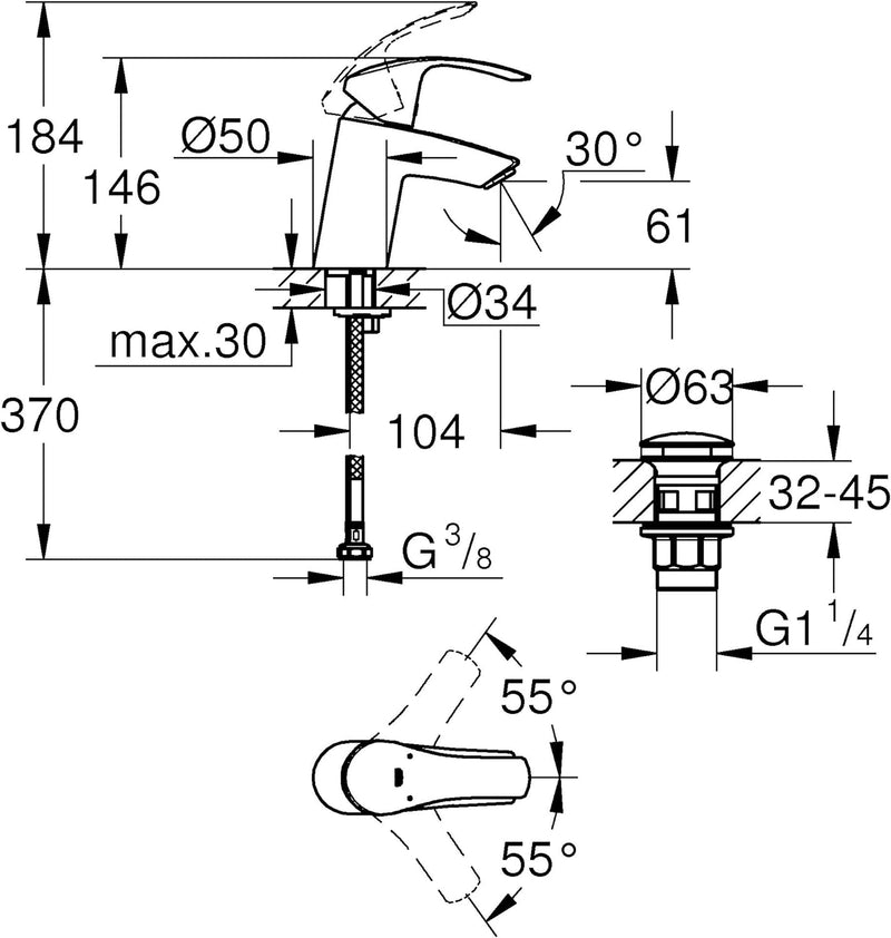 GROHE 23922002 Eurosmart 2015 OHM basin Click S Armatur, Chrom