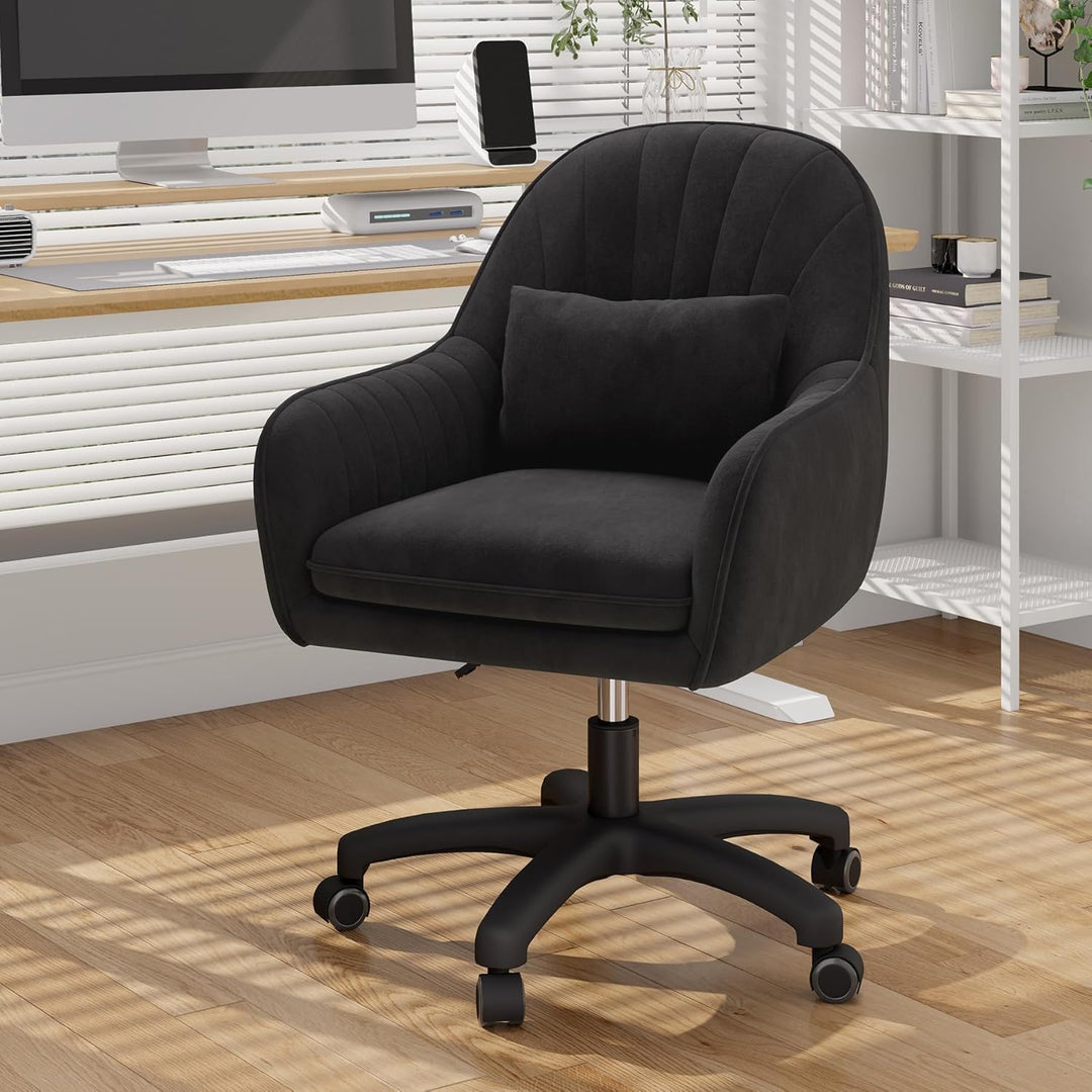 Homeoffice Stuhl, SamtStuhl mit Kopfkissen, 360° drehbar Höhenverstellbar Bürostuhl ergonomisch, Sch