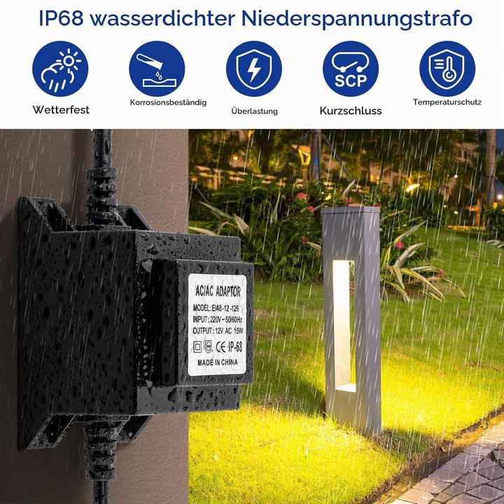 Karyoosi LED Trafo 12V Netzteil AC/AC 15W, Aussen Stecker Netzteil Transformator IP68 für LED-Beleuc