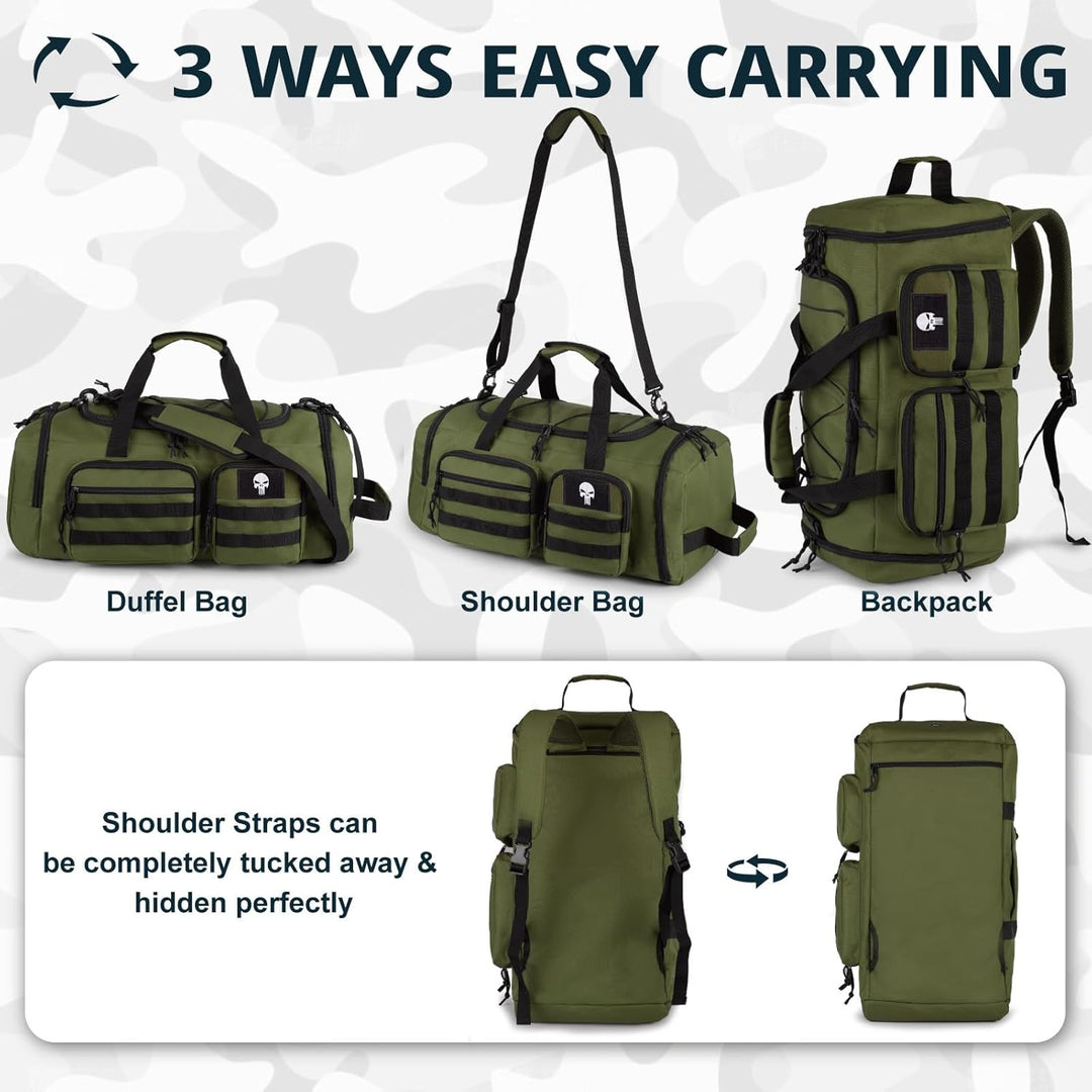 Taktische Sporttasche für Herren, 50L Grosse 3-in-1-Sport-Reisetasche mit Schuhfach, Wasserabweisend