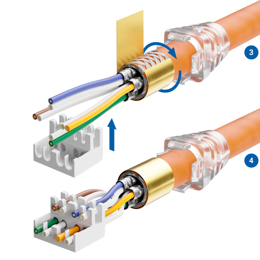 deleyCON RJ45 Stecker 10 Gbit/s werkzeuglos LSA CAT6a-CAT8 PoE, 4 Stück | Schneidklemme, für LAN Eth