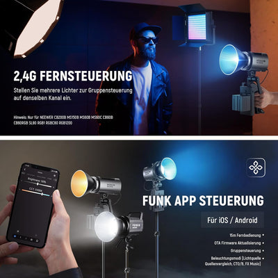 NEEWER MS60C RGBWW LED Videoleuchte Studiolicht 2,4G/APP Steuerung, 65W Ganzmetall Mini Kompakt RGB