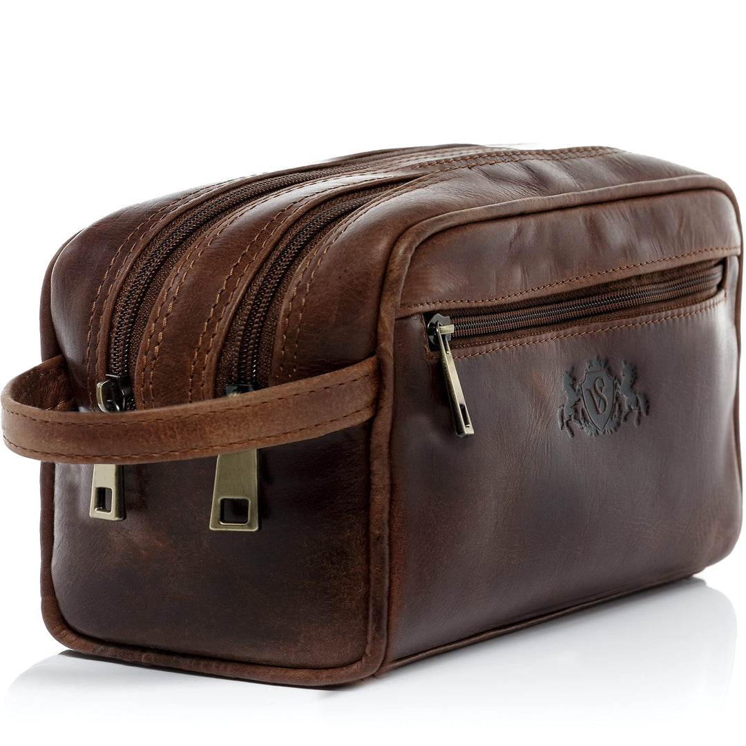 SID & VAIN Kulturtasche Herren GATWICK aus Premium Leder I Waschtasche gross für Herren und Damen I