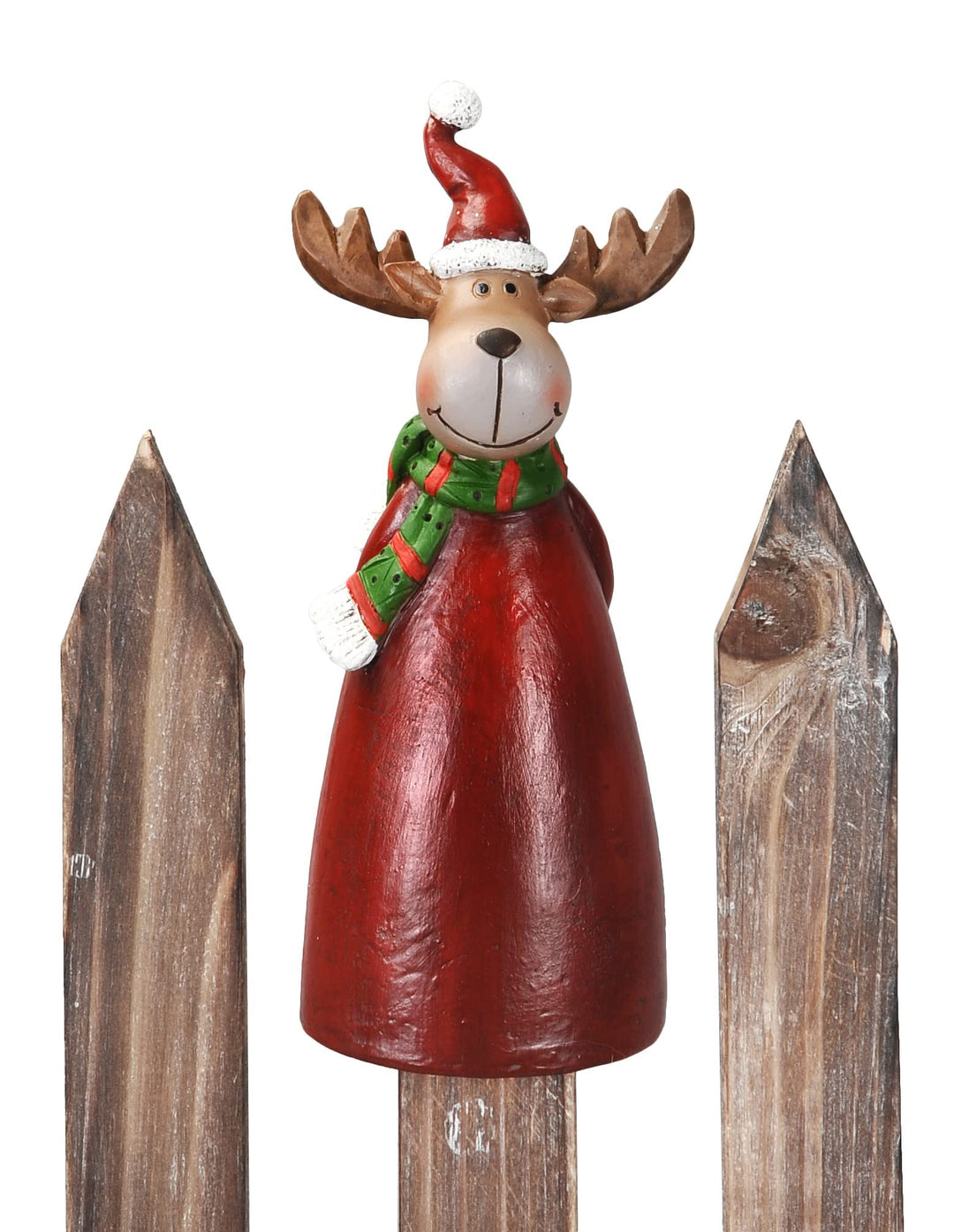 Zaunfigur Elch mit Glitzer Winter Zaundeko Zaunhocker braun rot mit Schal H=19 cm Motiv Elche Nr. 2,