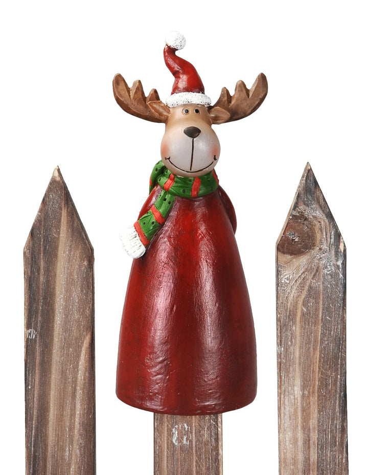 Zaunfigur Elch mit Glitzer Winter Zaundeko Zaunhocker braun rot mit Schal H=19 cm Motiv Elche Nr. 2,