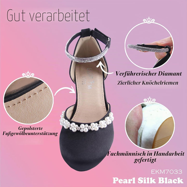 EIGHT KM - Mädchen High Heel Kleid Schuhe - Glattes Seidenperle - Prinzessin Hochzeit Schuhe Party P