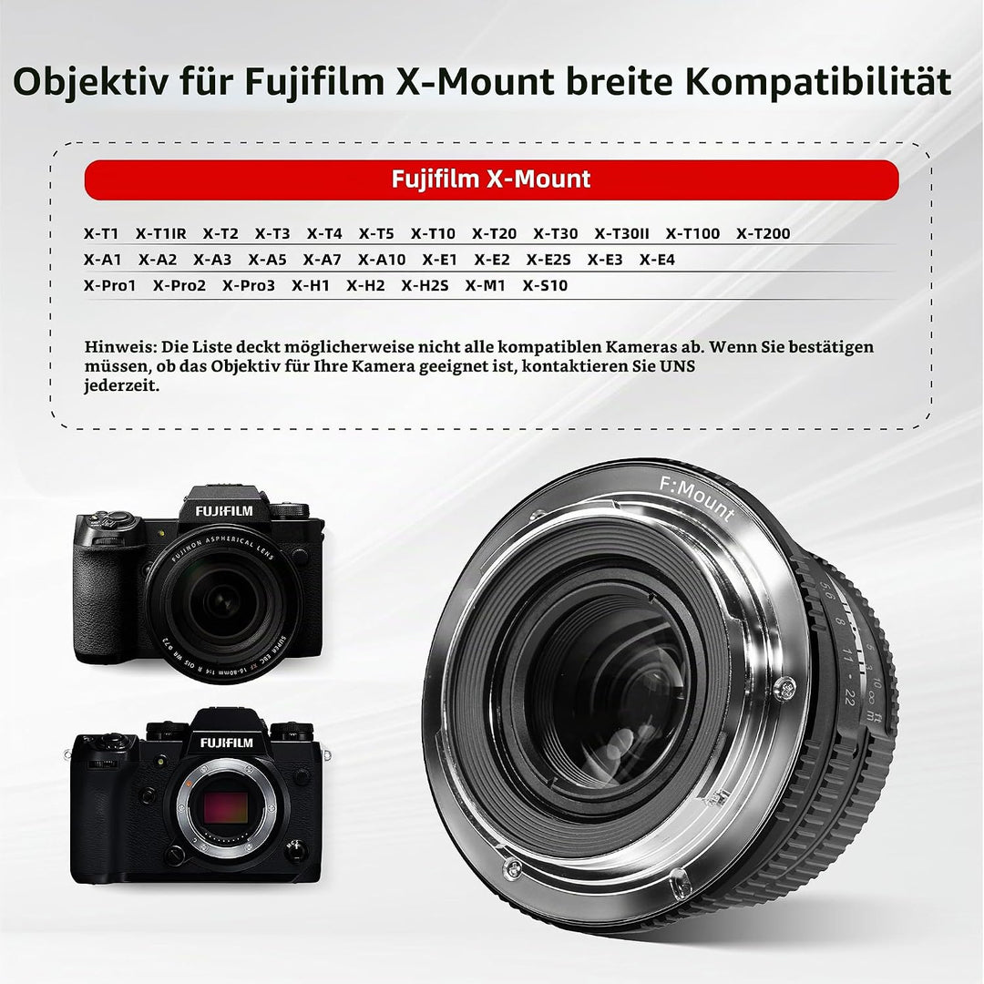 Pergear 25mm F1.7 Objektiv X Mount für Fujifilm, Manueller Fokus mit Grosser Blende Objektiv Fuji X