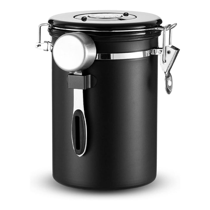Luftdichter Kaffeebehälter aus Edelstahl, 1,8L, mit Auslassventil, Vorratsdose für Kaffeebohnen, Nüs