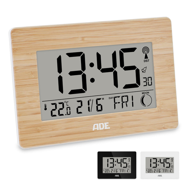 ADE Grosse Funkuhr digital mit XXL-Ziffern | Tischuhr mit Kalender und Wochentag | Digitale Uhr mit